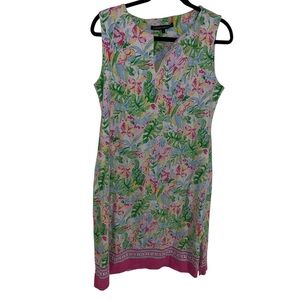 Barbara Erickson Large L Sleeveless Shift Dress Tropical Floral Pink Resort